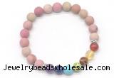 CGB8307 8mm matte pink wooden jasper 7 chakra beaded mala stretchy bracelets