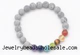 CGB8310 8mm matte grey picture jasper 7 chakra beaded mala stretchy bracelets