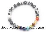 CGB8311 8mm matte black white jasper 7 chakra beaded mala stretchy bracelets