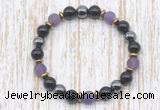 CGB8322 8mm matte amethyst, black onyx & hematite energy bracelet