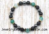 CGB8346 8mm green banded agate, black onyx & hematite energy bracelet