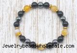 CGB8347 8mm yellow banded agate, black onyx & hematite energy bracelet