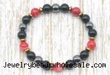 CGB8348 8mm red banded agate, black onyx & hematite energy bracelet