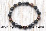 CGB8364 8mm grade AA red tiger eye, black onyx & hematite energy bracelet