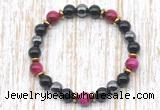 CGB8365 8mm red tiger eye, black onyx & hematite energy bracelet