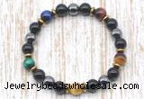 CGB8368 8mm colorful tiger eye, black onyx & hematite energy bracelet