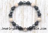 CGB8370 8mm white fossil jasper, black onyx & hematite energy bracelet