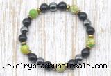 CGB8376 8mm blue sea sediment jasper, black onyx & hematite energy bracelet