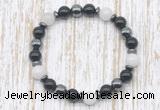 CGB8382 8mm white jade, black onyx & hematite energy bracelet