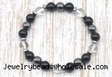 CGB8398 8mm white crystal, black onyx & hematite energy bracelet