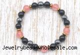 CGB8404 8mm cherry quartz, black onyx & hematite energy bracelet