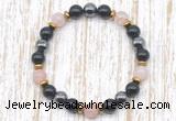 CGB8405 8mm pink quartz, black onyx & hematite energy bracelet