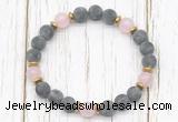 CGB8422 8mm matte black labradorite, rose quartz & hematite power beads bracelet