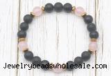 CGB8423 8mm matte black onyx, rose quartz & hematite power beads bracelet