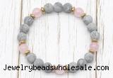 CGB8424 8mm matte grey picture jasper, rose quartz & hematite power beads bracelet