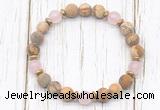 CGB8425 8mm matte picture jasper, rose quartz & hematite power beads bracelet