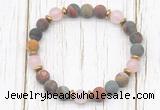 CGB8427 8mm matte picasso jasper, rose quartz & hematite power beads bracelet