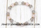 CGB8429 8mm matte grey agate, white crystal, rose quartz & hematite power beads bracelet