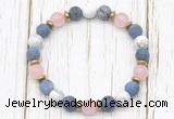 CGB8431 8mm matte dumortierite, white howlite, rose quartz & hematite power beads bracelet