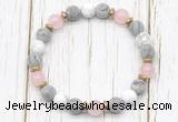 CGB8433 8mm matte grey picture jasper, white howlite, rose quartz & hematite power beads bracelet