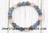 CGB8434 8mm matte black labradorite, lapis lazuli, rose quartz & hematite power beads bracelet