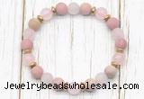 CGB8435 8mm matte pink wooden jasper, rose quartz & hematite power beads bracelet