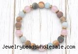 CGB8436 8mm matte amazonite, mixed jasper, rose quartz & hematite power beads bracelet