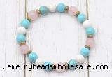 CGB8438 8mm blue howlite, white howlite, rose quartz & hematite power beads bracelet