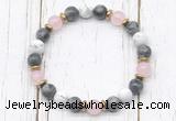 CGB8442 8mm black labradorite, white howlite, rose quartz & hematite power beads bracelet