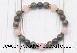 CGB8447 8mm dragon blood jasper, brecciated jasper, rose quartz & hematite power beads bracelet