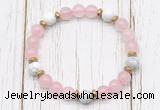 CGB8449 8mm rose quartz, white howlite & hematite power beads bracelet