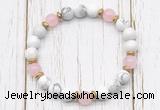 CGB8450 8mm white howlite, rose quartz & hematite power beads bracelet