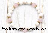 CGB8451 8mm white howlite turquoise, rose quartz & hematite power beads bracelet