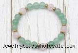 CGB8454 8mm green aventurine, rose quartz & hematite power beads bracelet