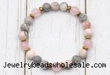 CGB8462 8mm pink zebra jasper, rose quartz & hematite power beads bracelet