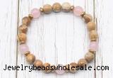 CGB8463 8mm picture jasper, rose quartz & hematite power beads bracelet