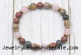 CGB8464 8mm picasso jasper, rose quartz & hematite power beads bracelet