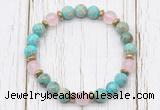 CGB8465 8mm blue sea sediment jasper, rose quartz & hematite power beads bracelet