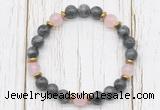 CGB8466 8mm black labradorite, rose quartz & hematite power beads bracelet