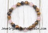 CGB8469 8mm yellow tiger eye, rose quartz & hematite power beads bracelet