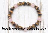 CGB8470 8mm grade AA yellow tiger eye, rose quartz & hematite power beads bracelet