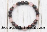 CGB8471 8mm red tiger eye, rose quartz & hematite power beads bracelet