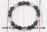 CGB8474 8mm black lava, grade AA red tiger eye, rose quartz & hematite power beads bracelet