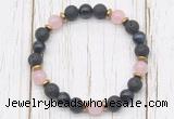 CGB8475 8mm black lava, blue tiger eye, rose quartz & hematite power beads bracelet