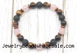 CGB8476 8mm yellow tiger eye, black lava, rose quartz & hematite power beads bracelet