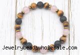 CGB8477 8mm grade AA yellow tiger eye, black lava, rose quartz & hematite power beads bracelet