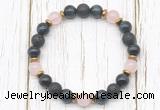 CGB8479 8mm blue tiger eye, black lava, rose quartz & hematite power beads bracelet