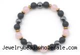 CGB8485 8mm rose quartz,matte black onyx & hematite energy bracelet