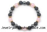 CGB8486 8mm rose quartz,black lava & hematite energy bracelet