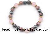 CGB8489 8mm rose quartz, rhodonite & hematite energy bracelet